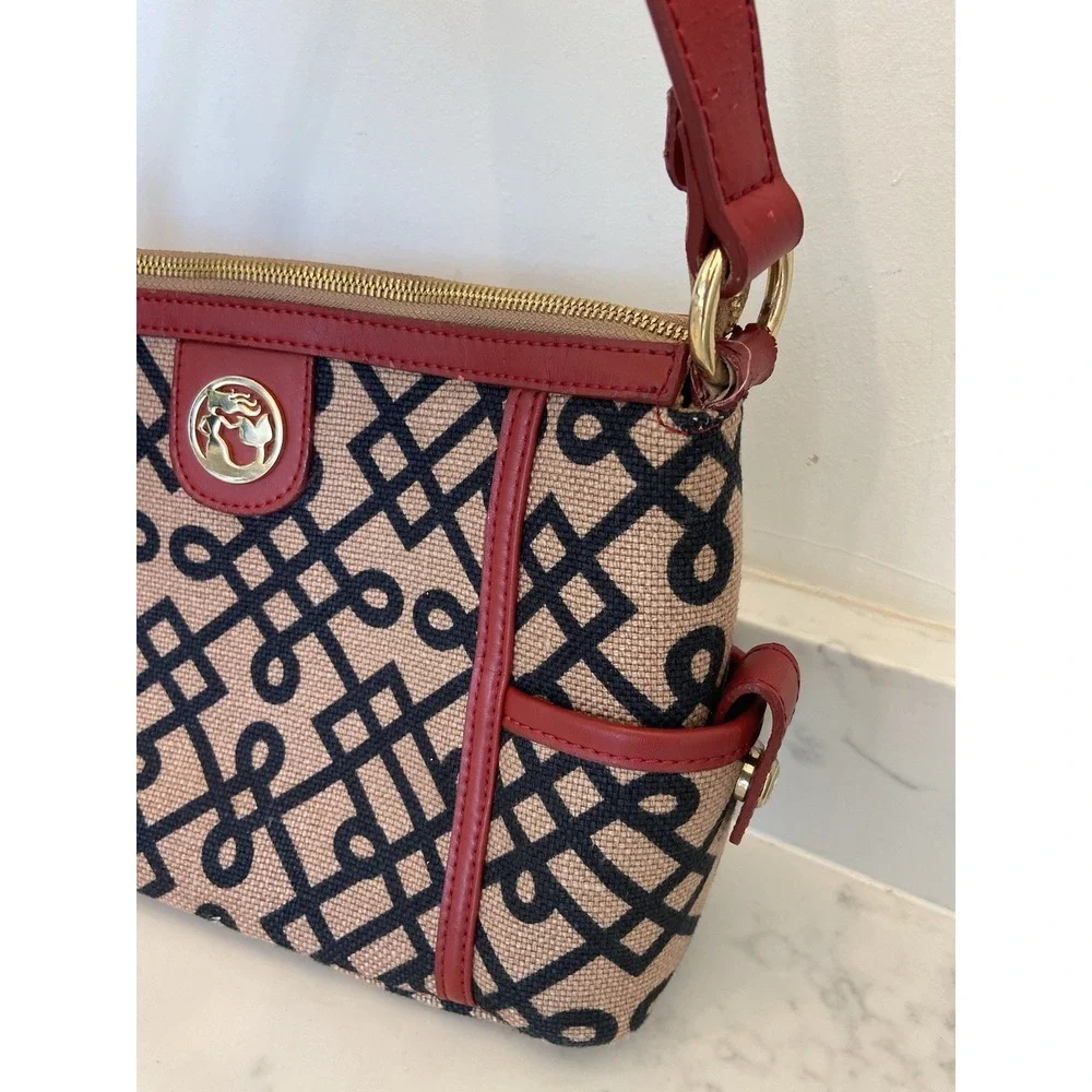 SPARTINA 449 Daufuskie Island Brown Black Linen Geometric Red‎ Leather Purse